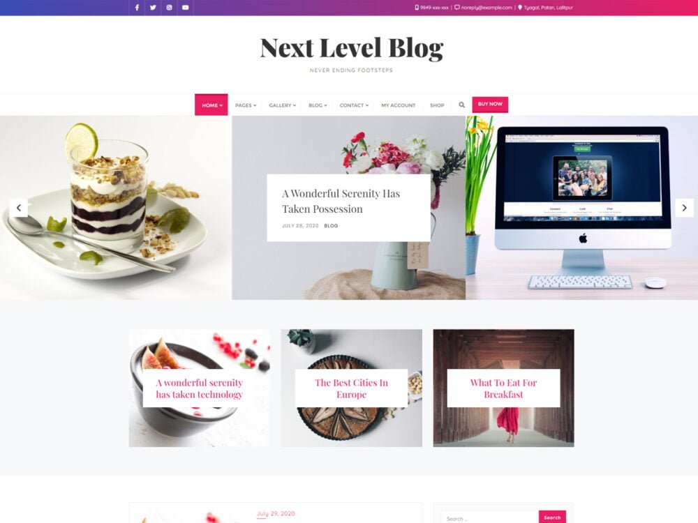Best Free Food Blog WordPress Theme - Next Level Blog
