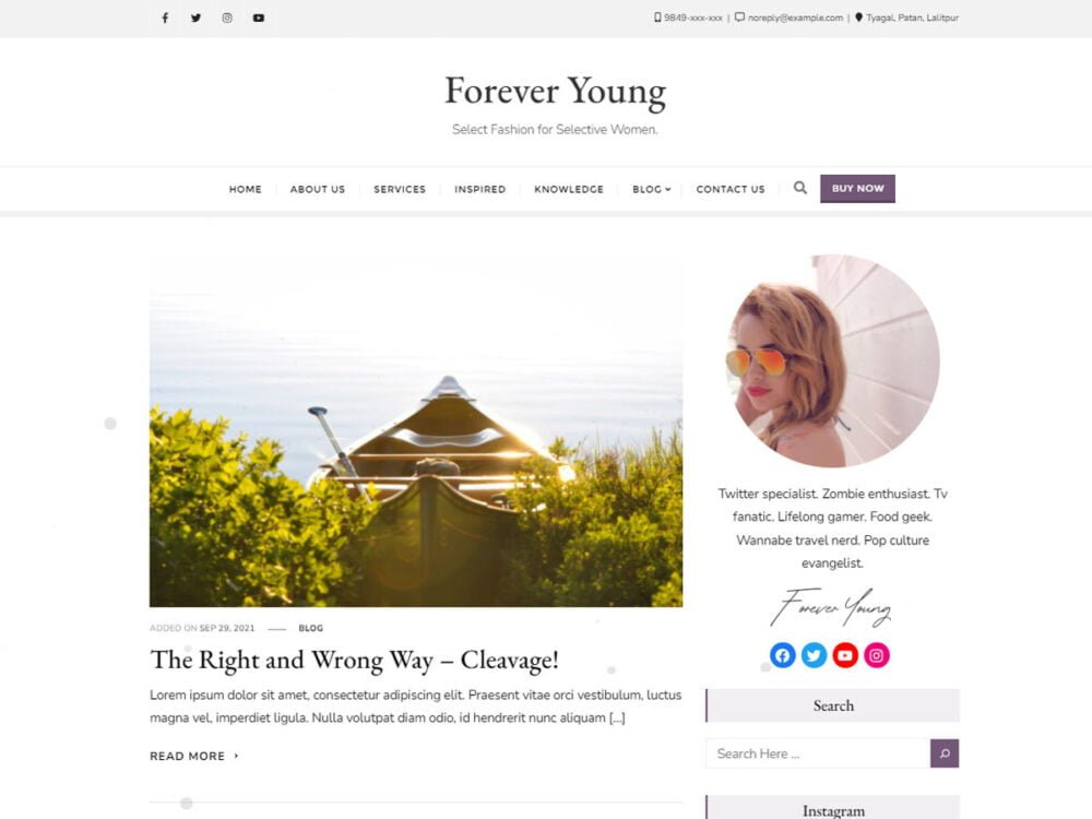 Best Free Travellers Blog WordPress Theme - Forever Young